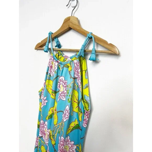Gretchen Scott Halter Tassel Tie Dress Sz M Mystic Garden NWT Turquoise Floral - Picture 4 of 14